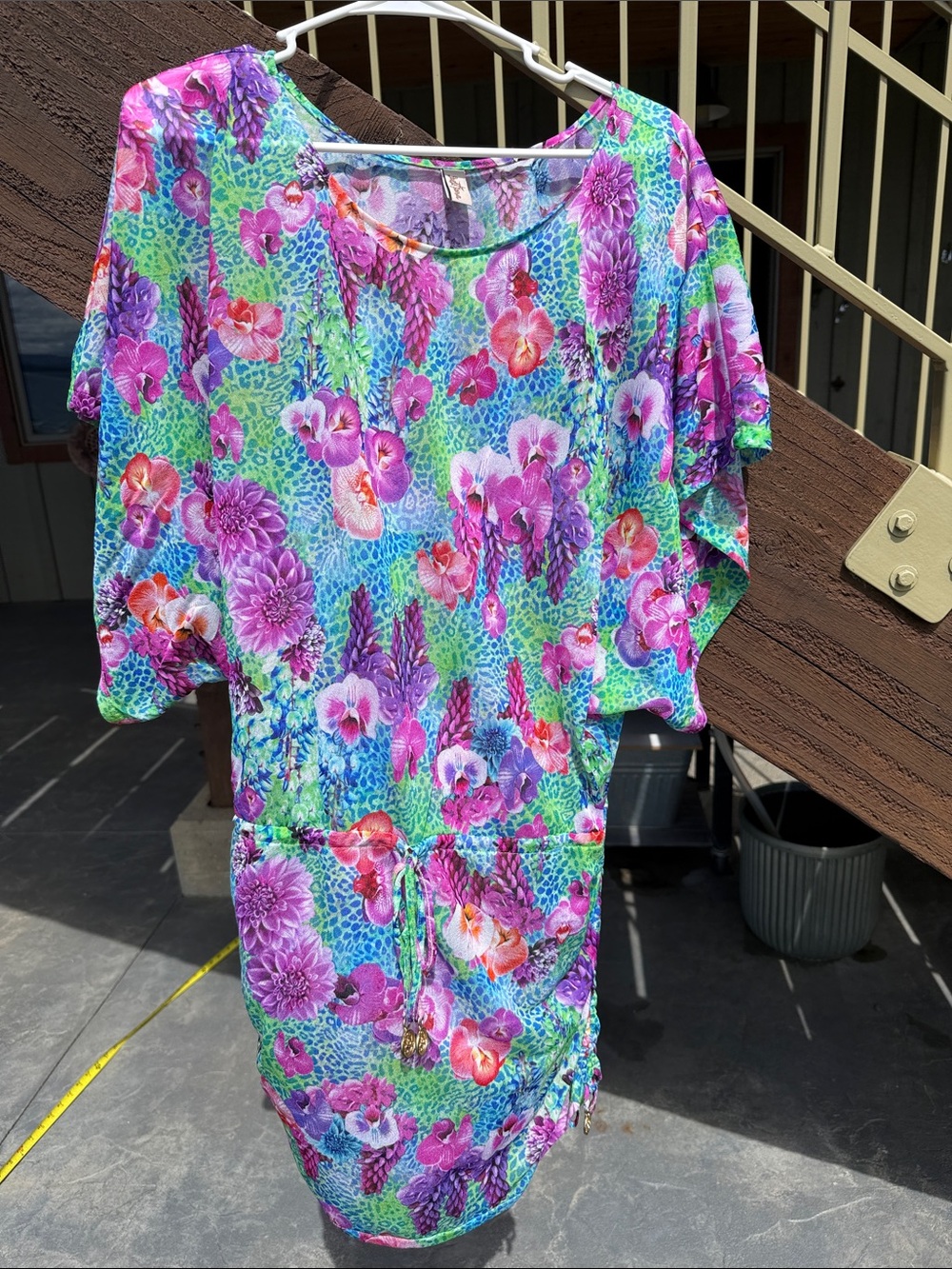 Luli Fama size SM coverup. Vibrant Floral Tunic Dress in Aqua & Purple